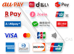 QRコード決済：D払い、au Pay、メルペイ他。クレジットカード：VISA、Master、JCB、アメックス等のご利用可能！。